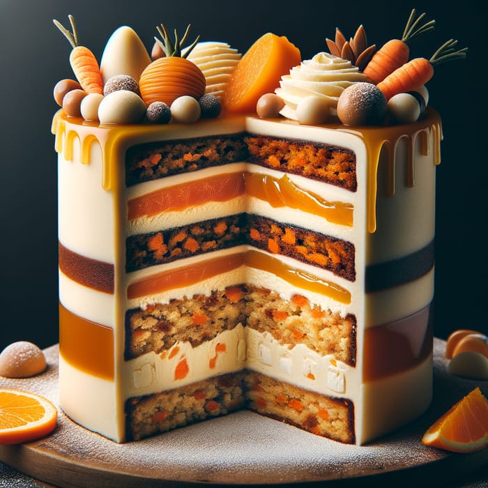 Decadent Layered Cake with Carrot Biscuits, Cream, Salted Caramel, and Orange Curd