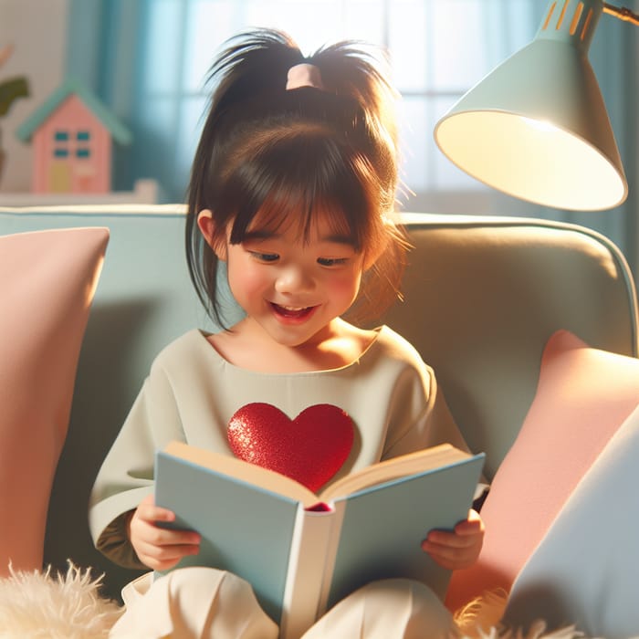 Cute East Asian Girl Reading Romance Novel | Enchanting Reading Scene