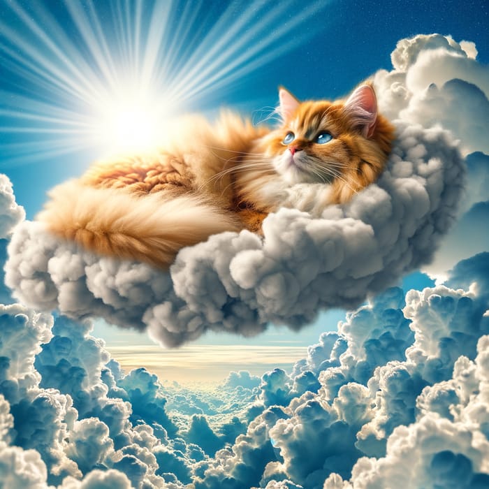 Cute Cat Floating in Cloud