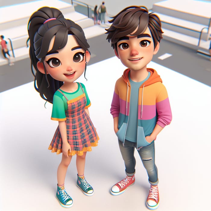 Two Teens in Colorful 3D Graphic Illustration