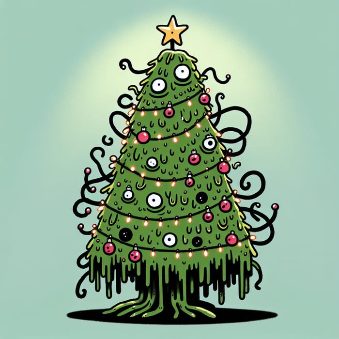 Funny Monster Christmas Tree with Tinsel Tentacles | Festive Decorations