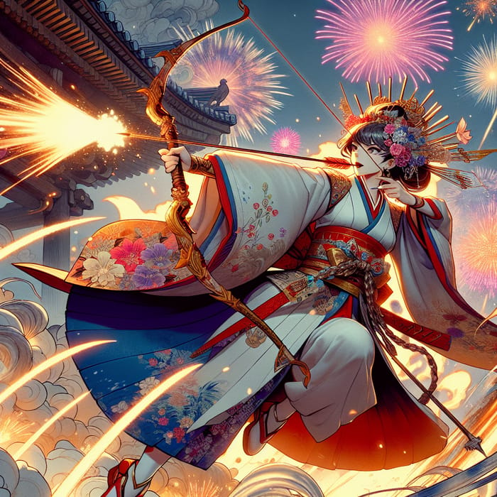 Vibrant Yoimiya: Explosive Fantasy Bow Master in Action