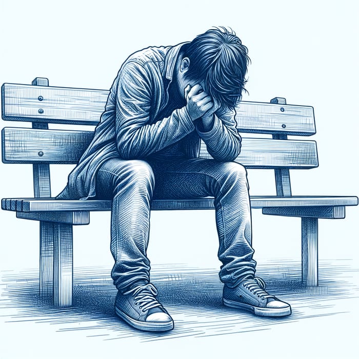 Emotionally Distressed Man on Park Bench - High Quality 8K Ultra HD Artwork
