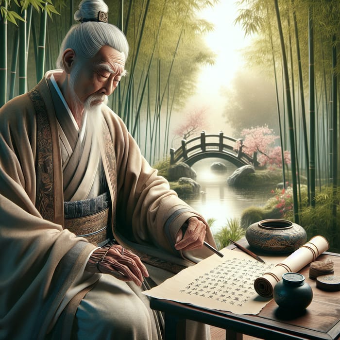 Chinese Philosopher in Bamboo Garden