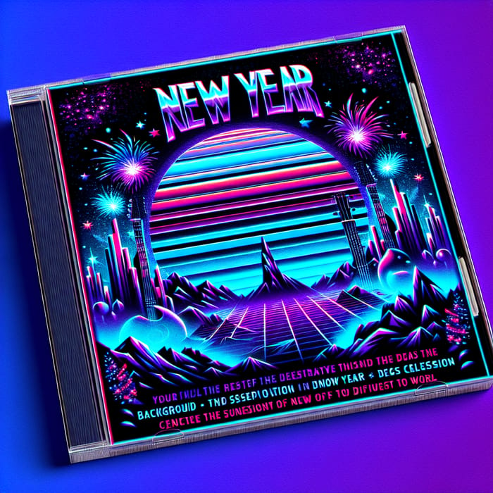 Neon Blue & Purple Retro Rock Album Cover with Festive New Year's Vibe