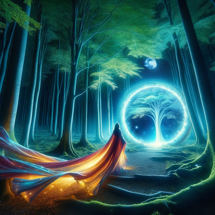 Ethereal Moonlit Forest Portal: Surreal Fantasy Scene