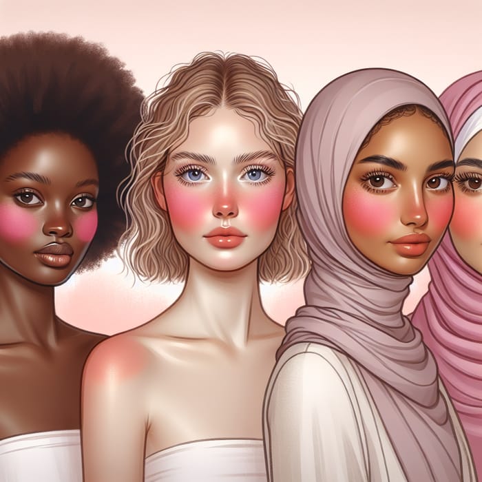 Elegant Women with Pink Blush Makeup | Beauty Portraits