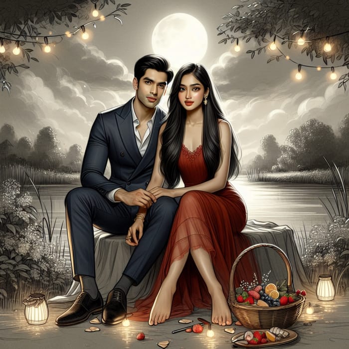 Romantic Indian Couple by Moonlit River | Blissful Scene