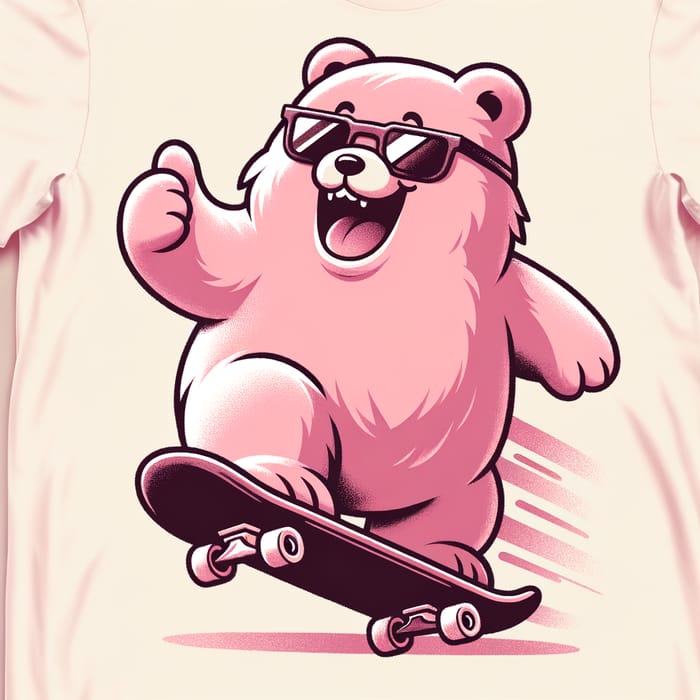 Skateboarding Pink Bear T-Shirt Design - Japanese Art Style