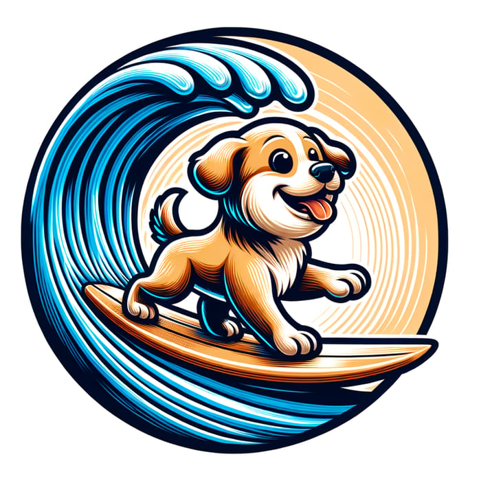 Center Surfing Dog Vector Art | Cartoon Tshirt Design