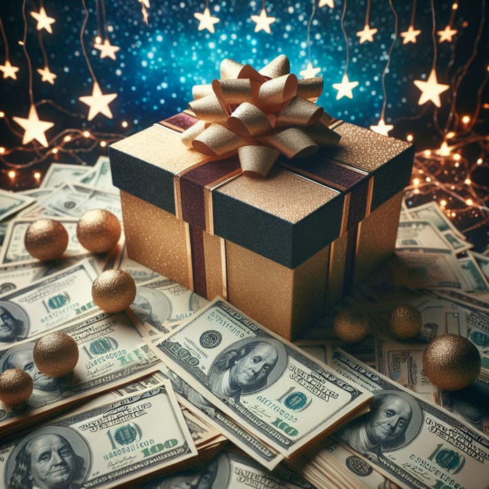 Money Bundle Gift Box on Starry Background