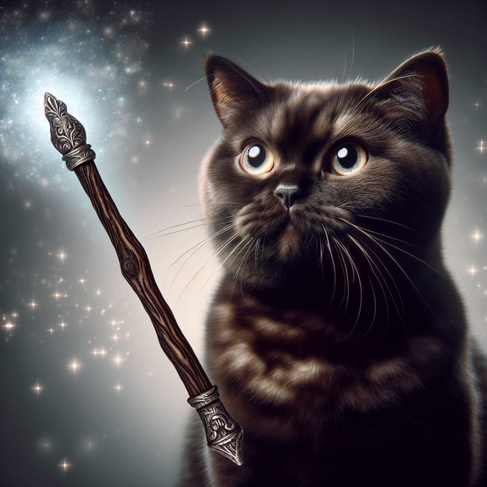 Wizard Cat with Elder Wood Wand | Enchanted Feline