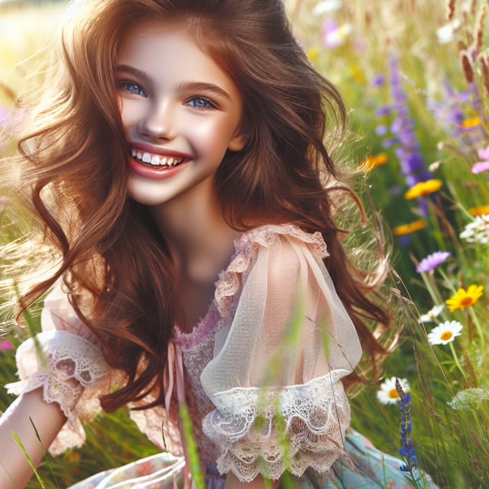 Beautiful Girl in Sunlit Meadow | Natural Beauty