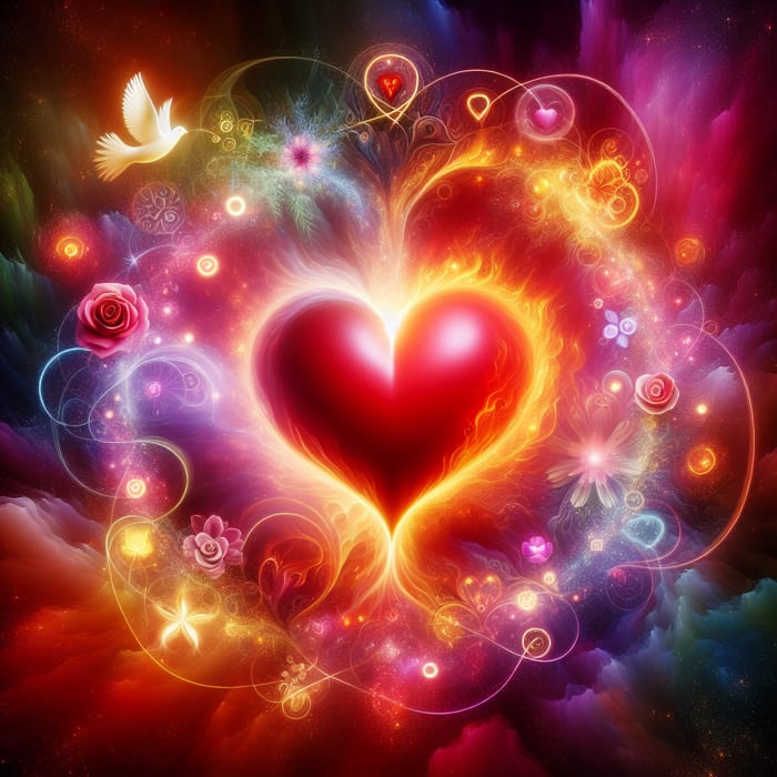 Amor: Abstract Love Representation - Glowing Heart & Symbols