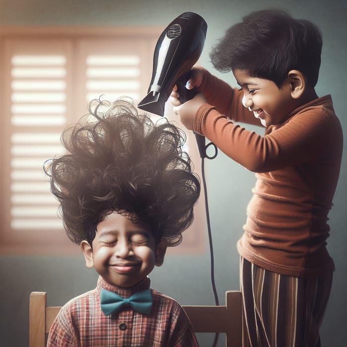 A Boy with a Hair Dryer Instead of a Head
