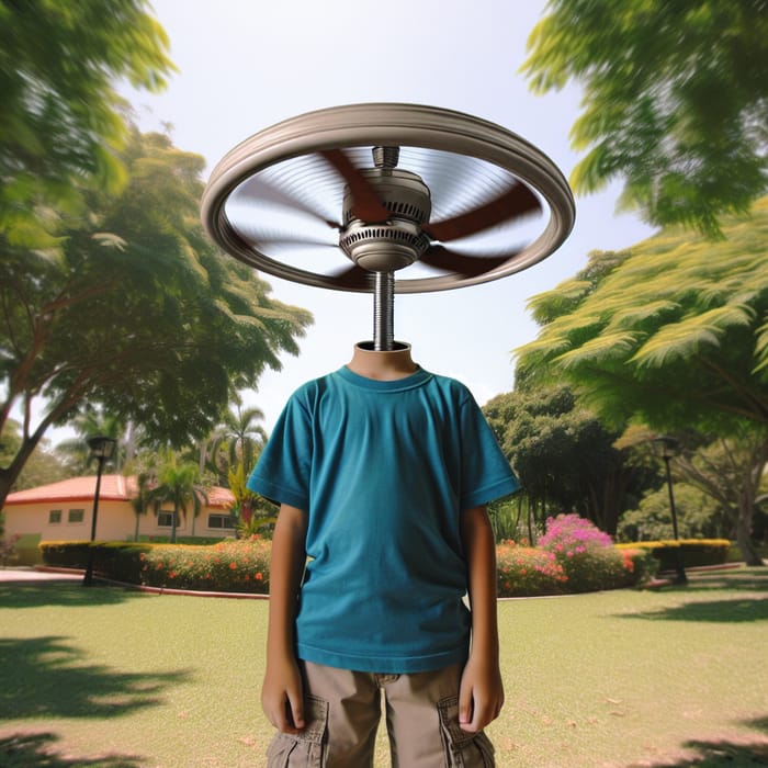 A Boy with a Fan Instead of Head - Surreal Art