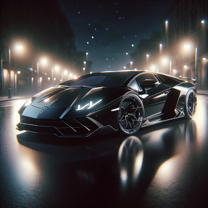 Black Lamborghini | Night Street Scene