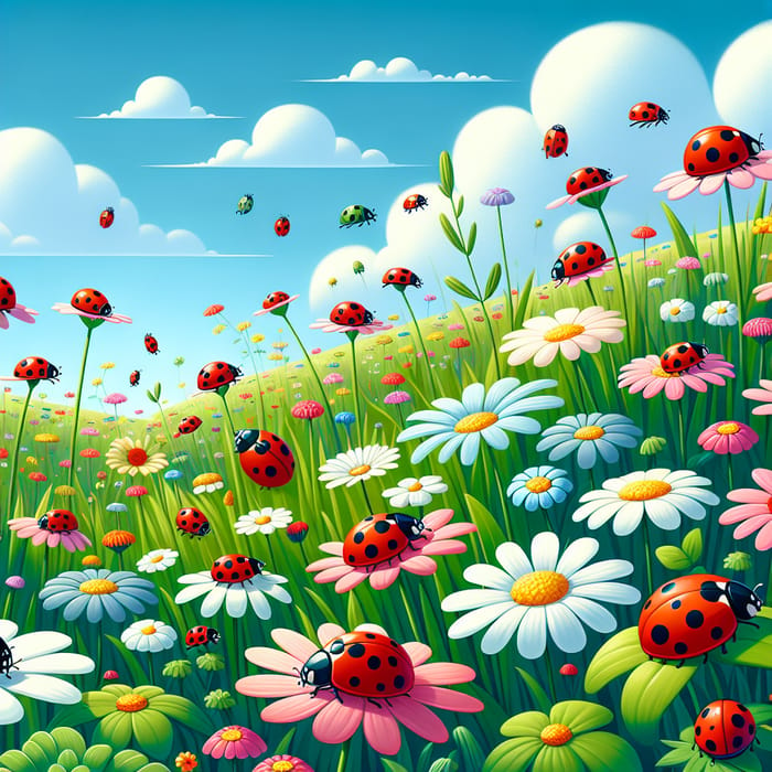 Sunny Day Ladybug and Flower Scene