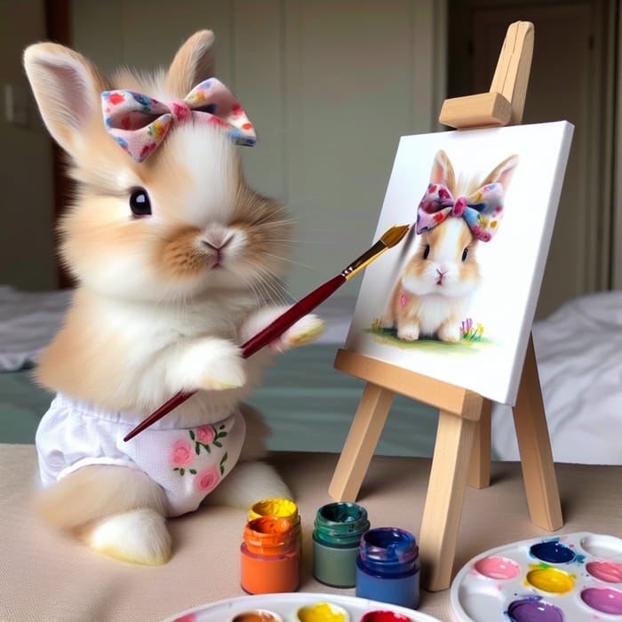 Adorable Baby Rabbit Painting a Masterpiece