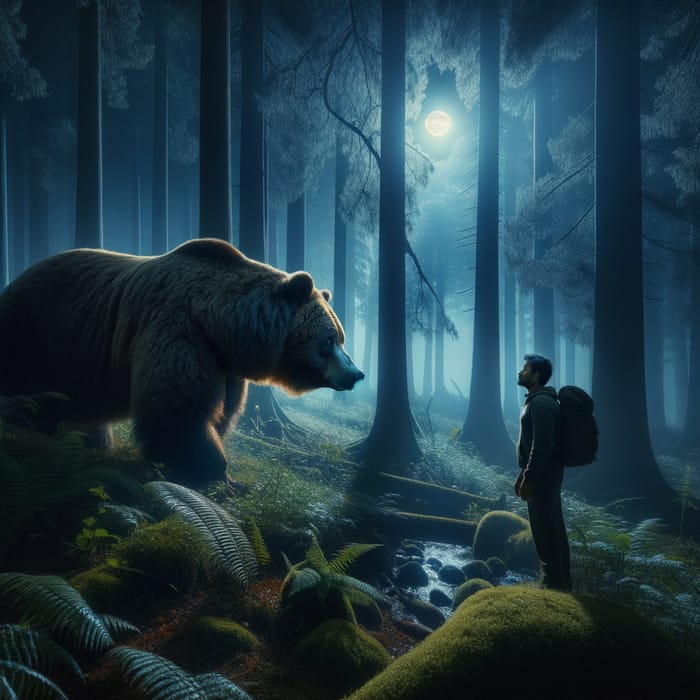 Nighttime Encounter with Bear in the Woods