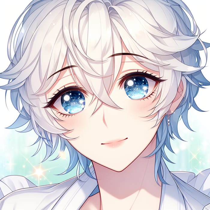 Adorable White Hair Blue-Eyed Anime Boy