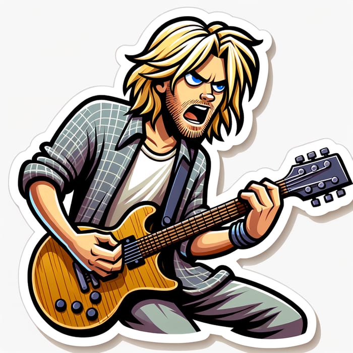 Kurt Cobain Guitar Sticker: Cartoon Design in HD