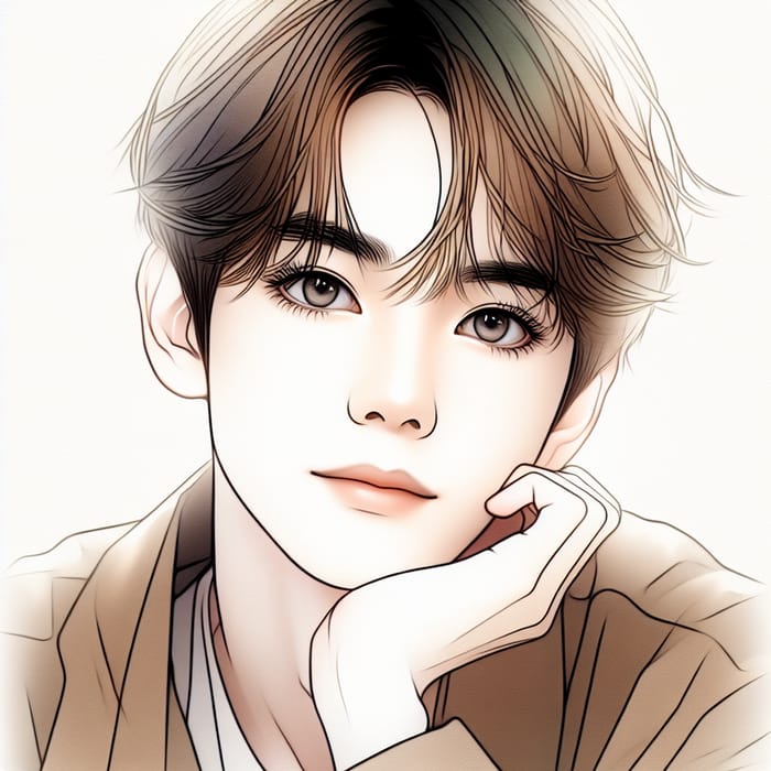 Handsome Korean Man | Ethereal Watercolor Sketch Art