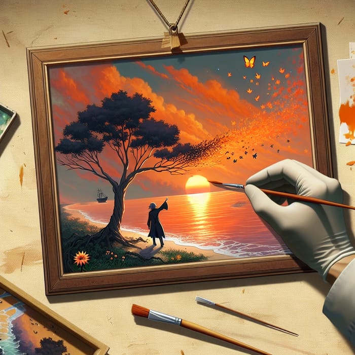 Captivating Anime Sunset Painting with Mysterious Touch