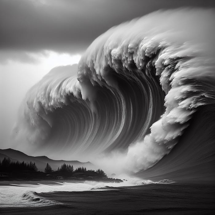 Destructive Tsunami Wave | Overcast Sky Scene