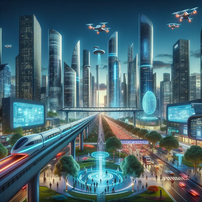 Super Modern City: Futuristic Skyscrapers, Neon Lights, Maglev Trains