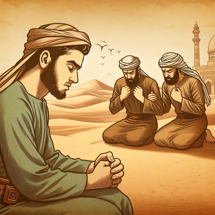 Middle-Eastern Men Praying in Pre-Islamic Desert Scene