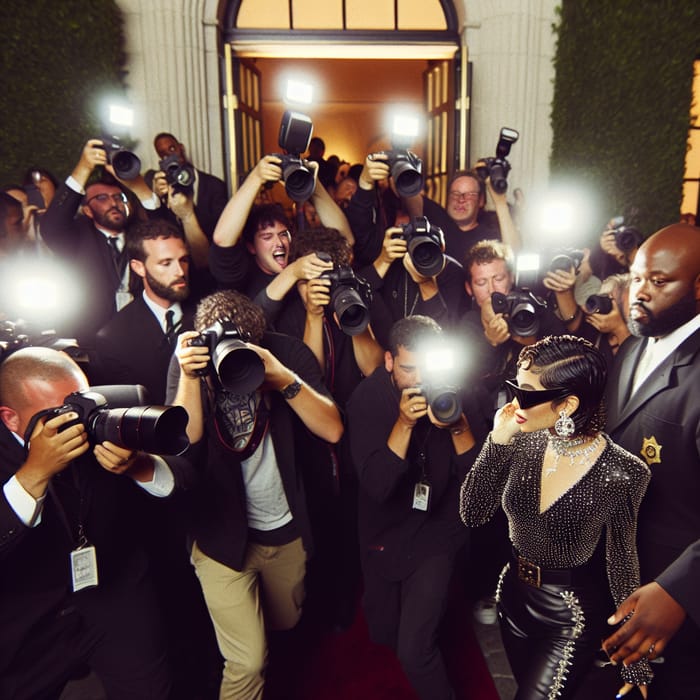 Hispanic Celebrities Surrounded by Paparazzi at Event