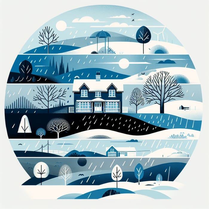 Digital Minimalist Illustration: Home Building for Weather Extremes