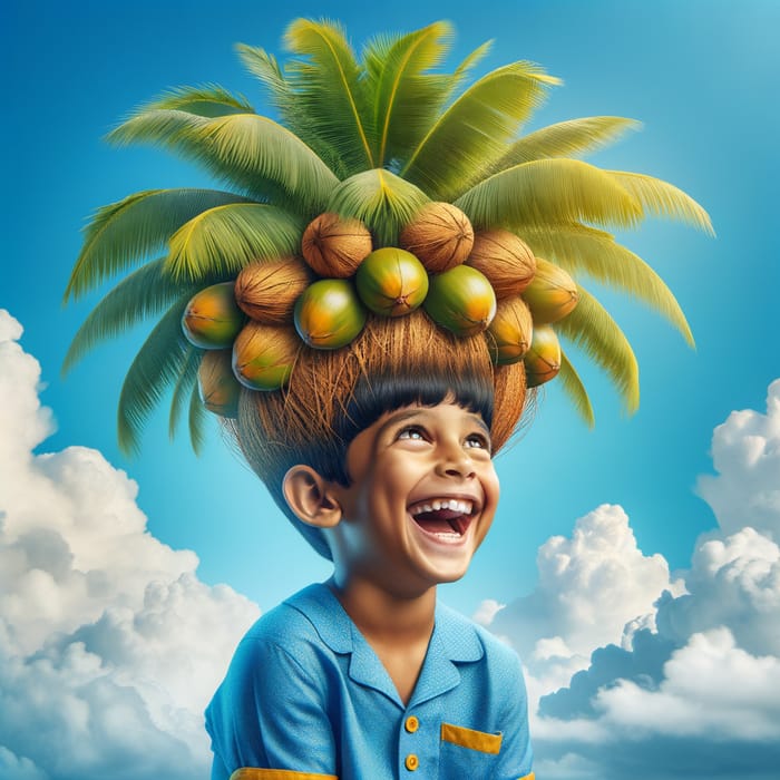 Playful Boy Under Palm Tree