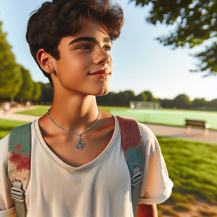 Young Boy Standing in a Summer Park