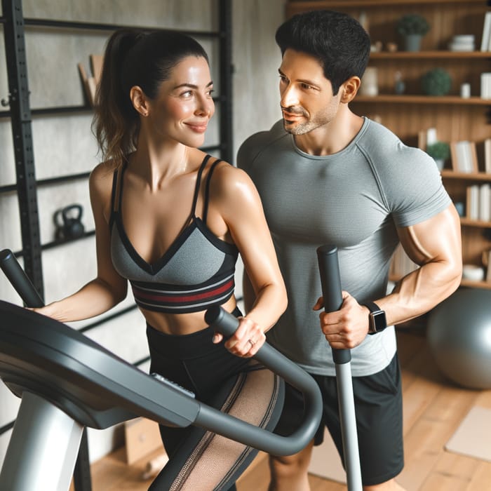 Healthy Lifestyle: Couple Exercising Together at Home Gym, AI Art  Generator