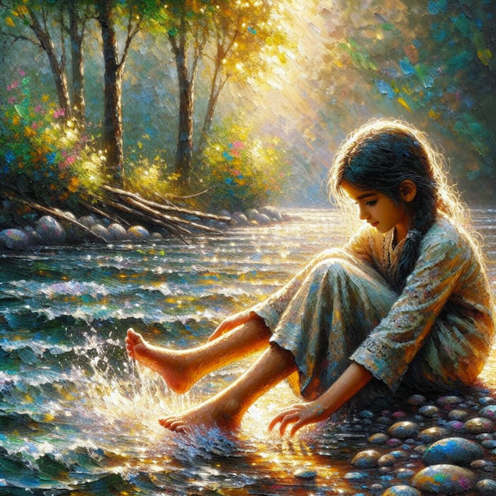 Riverside Serenity: Child Sitting by the River