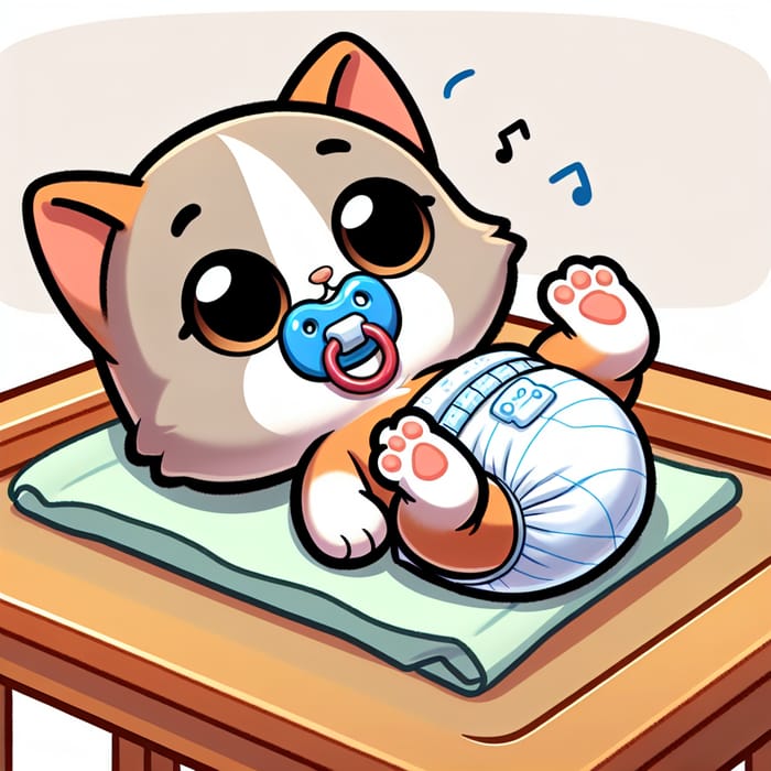 Cute Newborn Kitten in Diapers - Changing Table Cartoons
