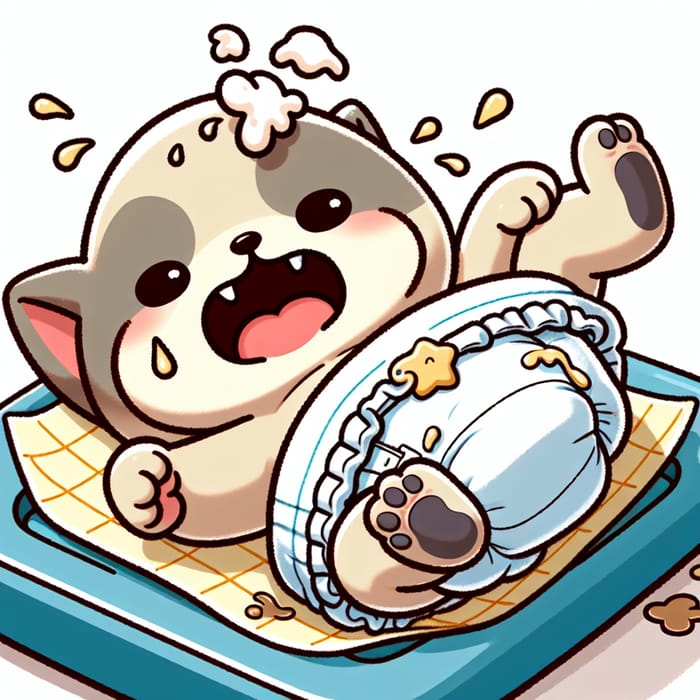 Newborn Kitten with Milk Tooth in Diaper | Adorable Cartoon Characters
