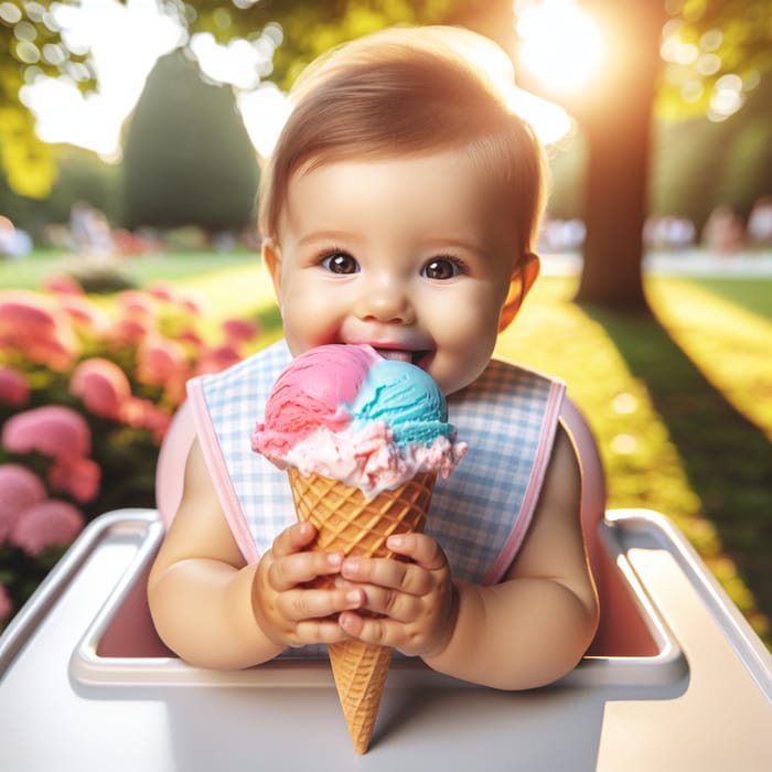 Cute Baby Enjoying Colorful Ice Cream Outdoors