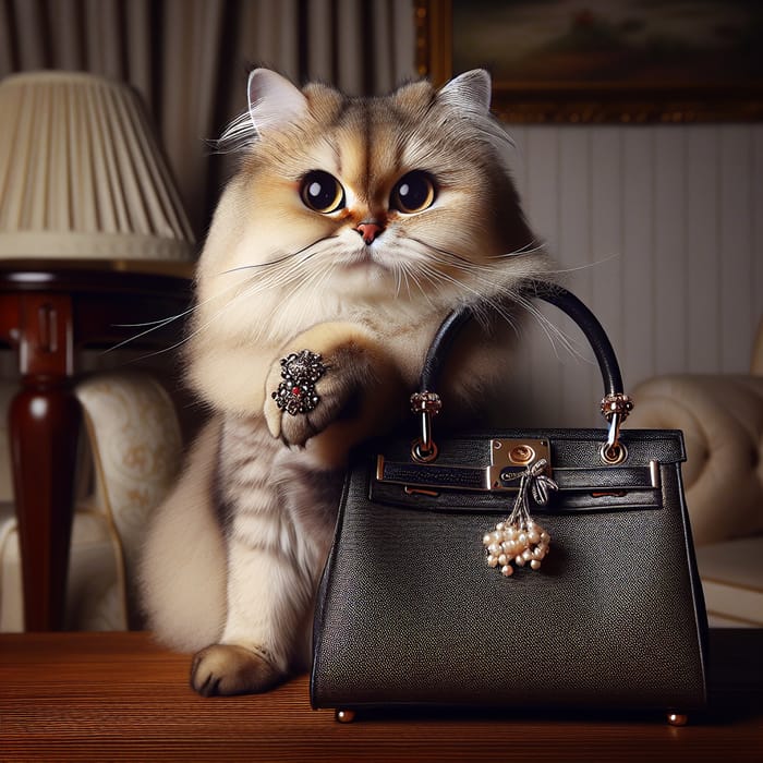 Graceful Cat Poses with Stylish Handbag