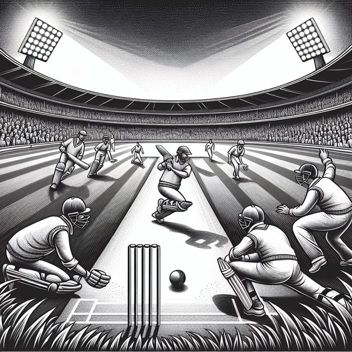 Monochrome Cricket Game | Action Scene on Field