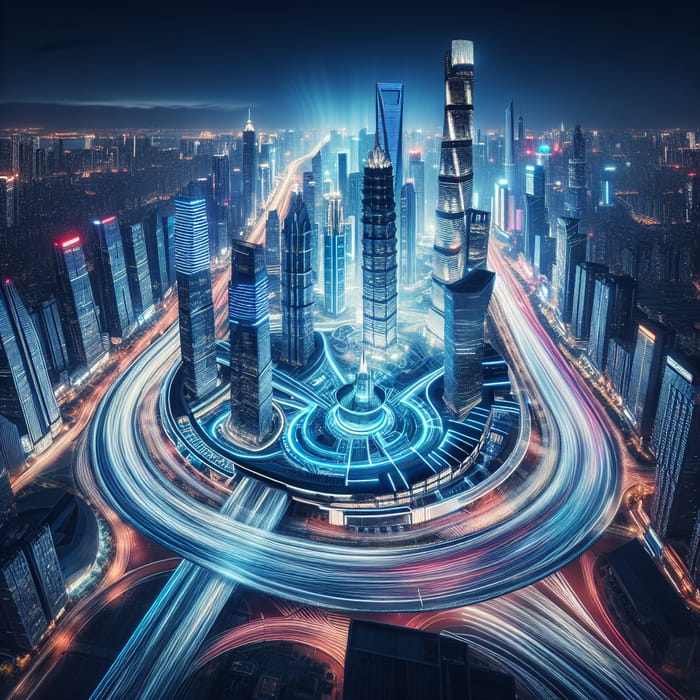 Vibrant Futuristic City Skyline at Night - Urban Energy