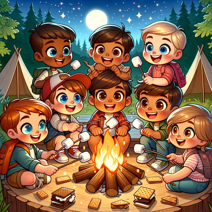 Brown Kids Animated S'mores Camping Adventure