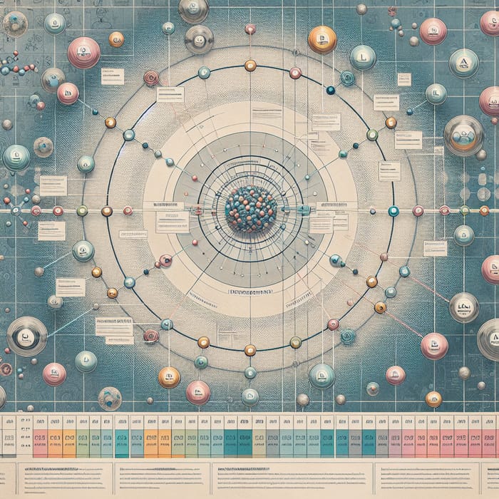 Microscopic Atomic Timeline with Periodic Table Colors