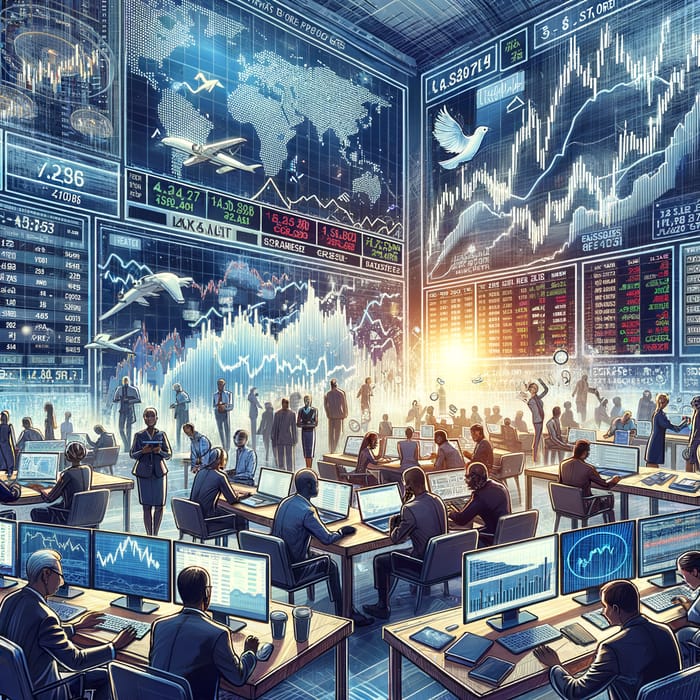 Stock Market Scene with Traders and Electronic Graphs