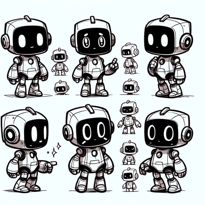 Consistent Cute Robot Character: Multiple Poses & Expressions