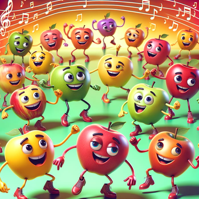 Dancing Apple Images | Colorful Animated Apples in Dance Poses