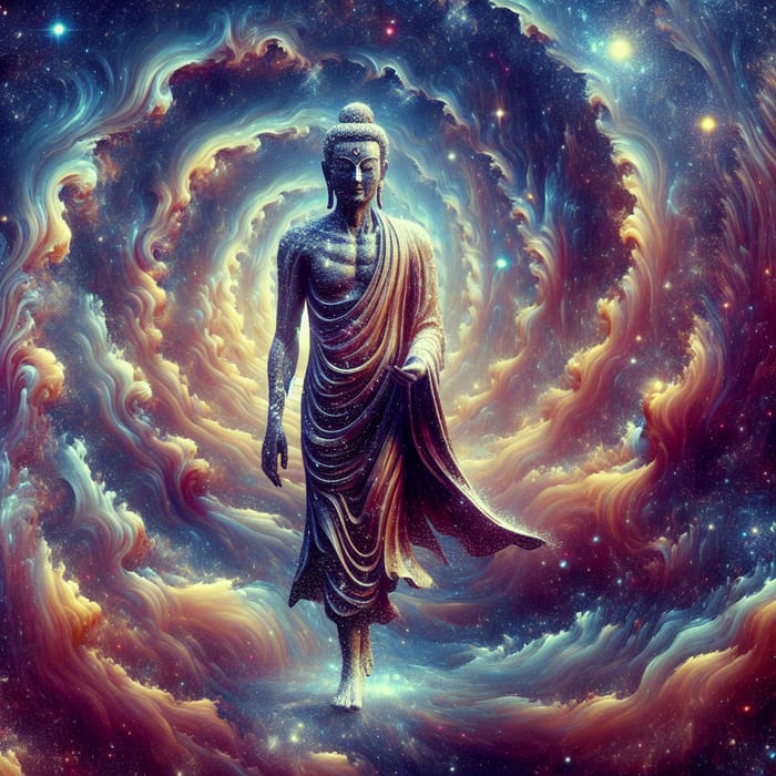 Realistic Chinese Photorealistic Humanoid Tathāgata Buddha on Cosmic Journey