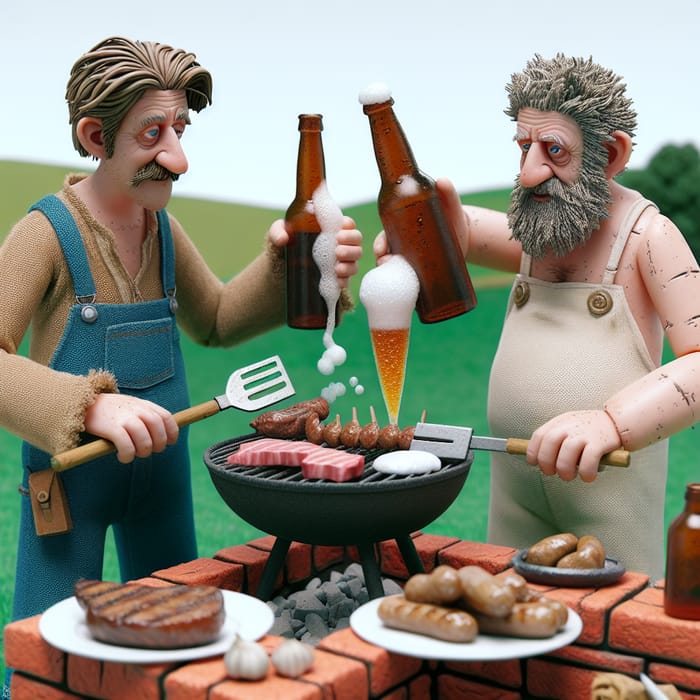 Cartoon Hillbillies Grilling Meats Outdoors